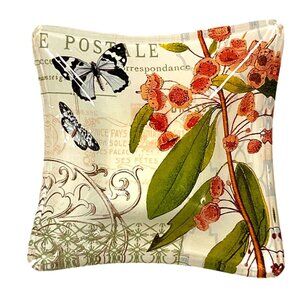 PELA DESIGNS MEMORIES GLASS 5" SQUARE DISH Butterflies Floral Scroll Print